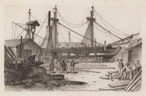Ein Westindienfahrer in Cox und Curlins Yard, Limehouse von Henry Moses