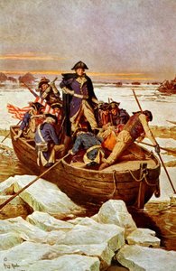 George Washington überquert den Delaware River, 25. Dezember 1776. Ein Vorfall im Revolutionskrieg 1775-1783 (Amerikanischer Unabhängigkeitskrieg), als George Washington (1732-1799) Oberbefehlshaber der amerikanischen Armee war. Illustration ca. 1912. von Henry Mosler