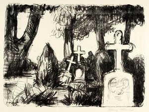 Friedhof mit drei Grabsteinen