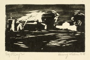 Dunkle Landschaft mit Bäumen und Häusern von Henry Nielsen