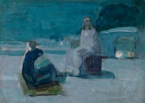 Studie für Christus und Nikodemus auf einem Dach