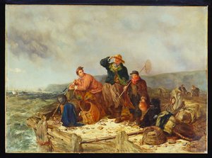 Fischer auf einem Kai während eines Sturms von Henry Parker