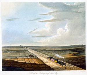 Ansicht der Eisenbahn über Chat Moss, Liverpool und Manchester Railway von Henry Pyall