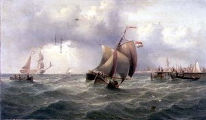 Eine niederländische Pinke an einem Steg von Henry Redmore