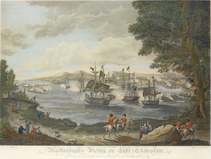 MacDonoughs Sieg auf dem Lake Champlain und die Niederlage der britischen Armee bei Plattsburg durch General Macomb, 11. September 1814, graviert von B. Tanne, 1816 von Henry Reinagle