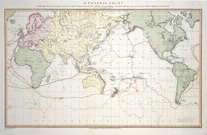 Allgemeine Karte der Entdeckungen von Kapitän James Cook auf dieser und seinen zwei vorhergehenden Reisen mit den Routen der Schiffe unter seinem Kommando. Von Leutnant Roberts von seiner Majestät Marine von Henry Roberts