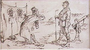 Der Golfer wird vom Verkäufer gestört, Illustration für die Zeitschrift Graphic, veröffentlicht ca. 1870