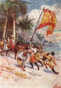 Hissen der spanischen Flagge, die erste Flagge in Florida