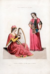 Damen spielen Harfe und Orgel, frühes 14. Jahrhundert, 1843 von Henry Shaw