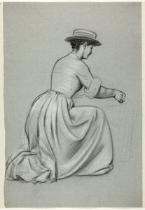Kniende Frau mit Strohhut von Henry Stacy Marks