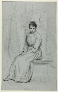 Frau auf einer Steinbank ruhend von Henry Stacy Marks