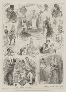 Skizzen bei der Probe für die Tableaux des Kostümballs des Royal Institute von Henry Stephen Ludlow