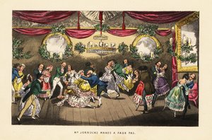 Tänzer kollidieren während eines Walzers auf einem vornehmen Ball in Paris von Henry Thomas (after) Alken