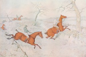 Ein Hindernisrennen: Überqueren einer tiefen Schlucht, die gefährlich zu passieren ist, 1827 von Henry Thomas Alken