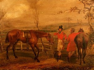 Jäger rauchen an einem Zaun von Henry Thomas Alken
