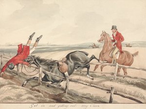 „Geeignete Pferde und ungeeignete Reiter:“ „Aufgestiegen und beim Absteigen. Sehr geschickt“ von Henry Thomas Alken
