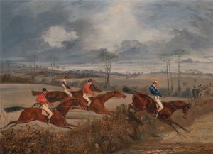 Szenen von einem Hindernisrennen: Über eine Hecke von Henry Thomas Alken