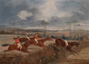 Szenen von einem Hindernisrennen: Über eine Hecke springen, ca. 1845 von Henry Thomas Alken