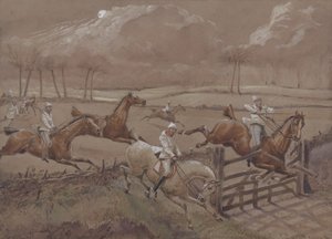 Das letzte Feld bei Nacton Heath, Platte 3, aus The First Steeple Chase on Record, graviert von J. Harris, gedruckt von Ackermann, London 1839 von Henry Thomas Alken