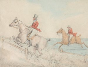 Zwei Reiter, die einen Doppelzaun nehmen von Henry Thomas Alken