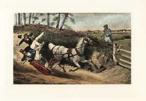 Viktorianische englische Herren aus einer Einspänner-Kutsche geworfen von Henry Thomas Alken