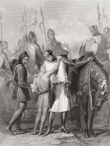 Richard, Earl of Pembroke, verabschiedet sich von seinem Bruder vor der Abreise nach Irland im Jahr 1169, aus 