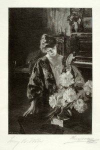Mädchen und Pfingstrosen (Der Handspiegel) von Henry Wolf