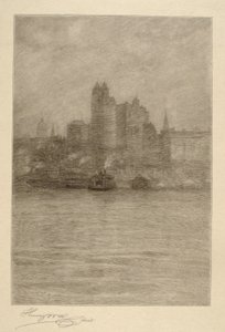 Unteres New York im Nebel von Henry Wolf