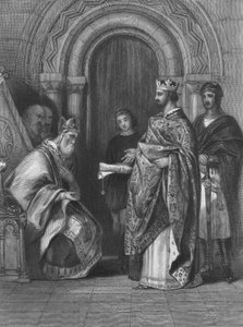 König Heinrich II. von England überreicht die päpstliche Bulle von 1155, die ihm erlaubte, Irland zu erobern, zu regieren und zu beherrschen