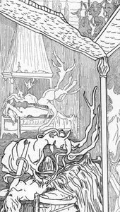 Incubes (durch Lust gefallene Engel, die zu Dämonen werden und versuchen, Frauen zu genießen, wenn sie träumen oder schlafen) und Succubes (weibliche Dämonen, die Männer im Schlaf genießen). Zeichnung von Henry de Malvost aus „Satanismus und Magie“ von Jul von Henry de Malvost