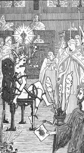 Darstellung einer Exorzismuszeremonie, Zeichnung von Henry de Malvost aus „Satanismus und Magie“ von Jules Bois 1895