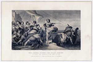 König Alfred spornt die Angelsachsen an, die Invasion der Dänen abzuwehren, 896, ca. 1847 von Herbert Bourne