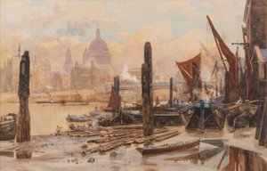 Verankerte Themse-Schuten; St. Pauls und Blackfriars Bridge in der Ferne von Herbert Menzies Marshall