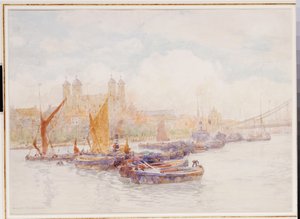 Der Tower von London von der Themse aus mit Schiffen im Vordergrund von Herbert Menzies Marshall