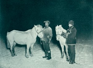 Unteroffiziere Crean und Evans trainieren ihre Ponys im Winter, 1911 von Herbert Ponting