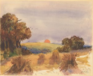 Ein Kornfeld bei Sonnenuntergang von Hercules Brabazon Brabazon
