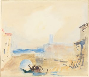 Eine Gondel, die unter einer Brücke in Venedig hindurchfährt von Hercules Brabazon Brabazon