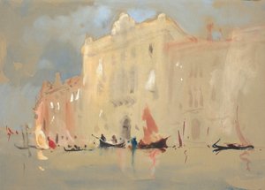 Gondeln vor einem Palast am Canal Grande in Venedig