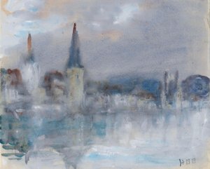 Die Kapellbrücke und Kathedrale, Luzern, Schweiz, an einem regnerischen Tag von Hercules Brabazon Brabazon