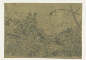 Bergtal, rechts ein Mann mit einem Stock von Hercules Segers