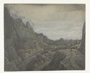 Felsige Landschaft mit einer Straße und einem Fluss von Hercules Segers