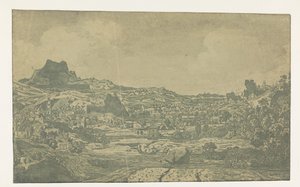 Tal mit einem Fluss und einer Stadt mit vier Türmen