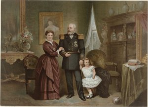 Porträt von Wilhelm III., König der Niederlande, Emma, Königin-Regentin der Niederlande, und Wilhelmina, Königin der Niederlande