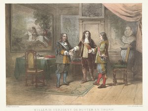 Prinz Wilhelm III. versöhnt Michiel de Ruyter und Cornelis Tromp, 1673