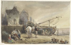 Strandszene mit Booten und Fischern