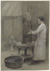 Bildhauer und seine Skulptur von Herman Heijenbrock