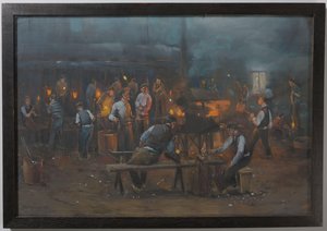 Die Glasfabrik in Leerdam: das maschinelle Pressen von Glas von Herman Heijenbrock