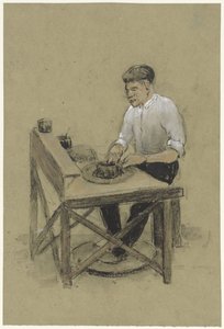 Töpfer an seiner Drehscheibe