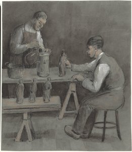 Zwei Arbeiter bei der Herstellung von Figuren von Herman Heijenbrock