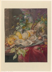 Vanitas-Stillleben mit Austern und Schädel
